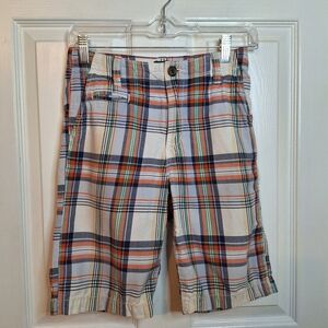 Gap Kids Orange Blue White Plaid Canvas Shorts Southern Prep Coastal Size 12